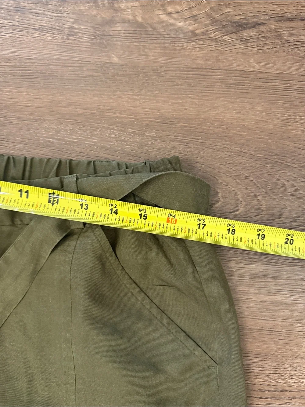 Eileen Fisher Olive Green Drawstring Waist linen pants wide leg Chinos